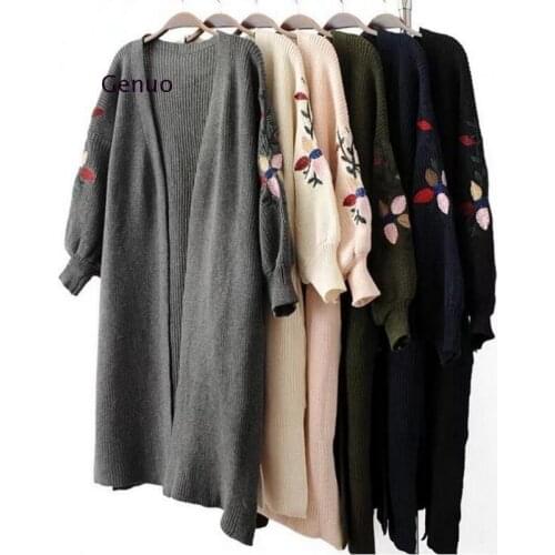 New Style for Autumn and Winter Womens Knitted Cardigan Womens Loose Long Embroidered Sweater Women Sweaters