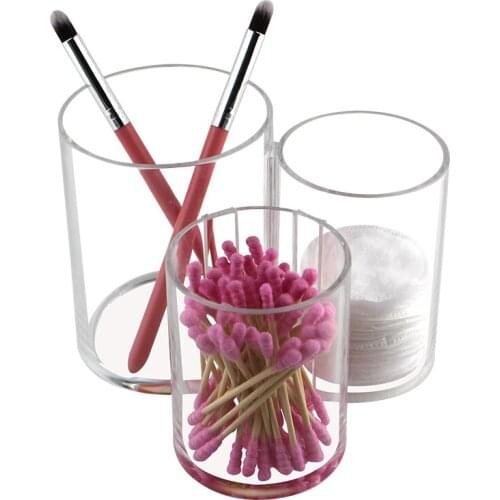 3 grid Clear Acrylic Storage Box Holder Transparent Cotton Swabs Stick Cosmetic Makeup Organizer Case