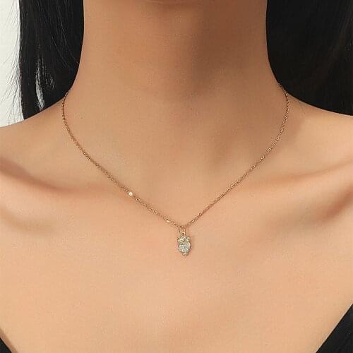 Gold And Diamond Set Owl Pendant Jewelry Necklace Stainless Steel Animal Fashion Collar Women