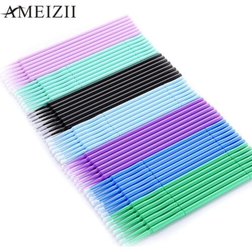 100pcs Eyelash Extension Disposable Colorful Cotton Swabs Eyelash Brushes Cleaning Swab Eyelashes Remover Tattoo Microbrush Kit