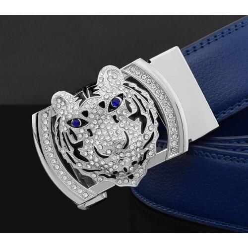 High grade tiger round buckle Crocodile pattern genuine leather belts men fashion luxury brand Cowskin Waist Strap casual belts