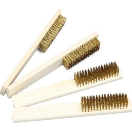 Wooden Handle Copper Plated Wire Brush Cleaning Brush Copper Wire Brush Manual Tool Brush Rust Removal Oil Removal Clean Tool