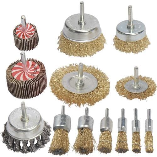 SHGO HOT-13Pcs Steel Twist Knot Wire Wheel Brush Set for Drill Crimped Cup with 1/4-Inch Shank for Rust Removal