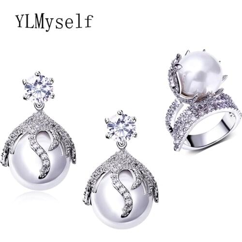 Super Deals Todays Offers earrings and ring sets with pearl Trendy jewelry for women Statement 2pcs sets jewellery