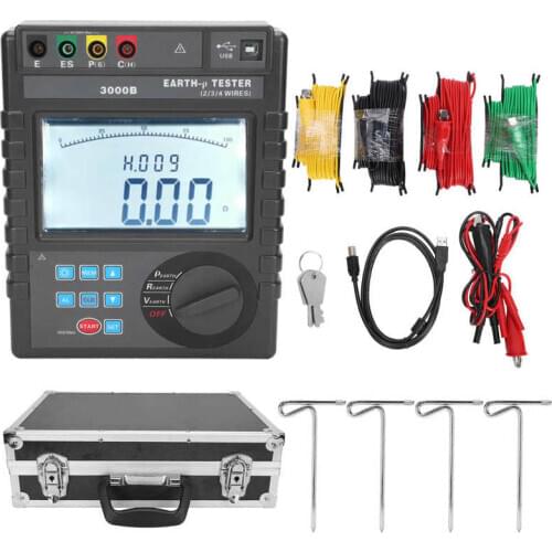 0-30kΩ Earth Resistance Tester with LCD Display 0-9000kΩm Digital Soil Resistivity Meter Grounding Resistance Tester
