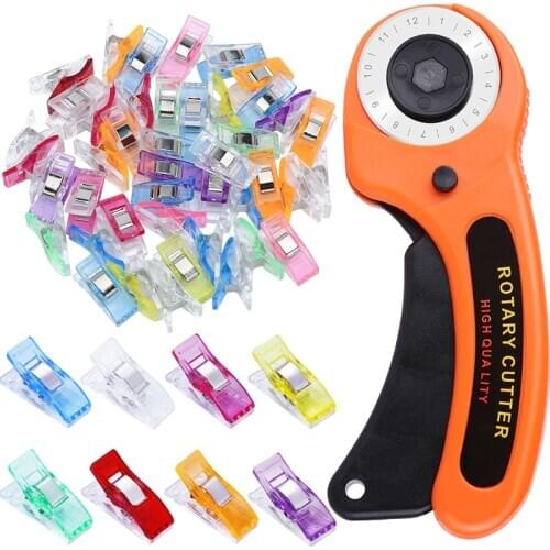 LMDZ 45mm Fabric Rotary Cutter Circular Blade DIY Patchwork Sewing Quilting with 50 Pcs Sewing Clips Leather Cutting Tool