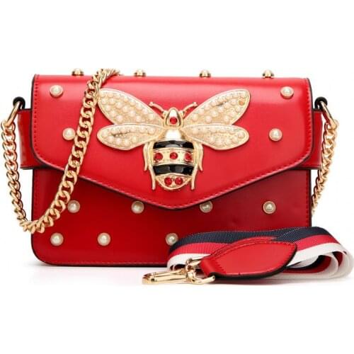 High quality designers handbags women bee pearl luxury cross body leather lady shoulder bag chain purses