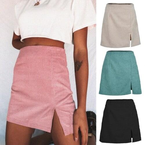 Woman skirts harajuku European and American womens tall waist corduroy pure color split skirts the a-line skirt womens WSL3907