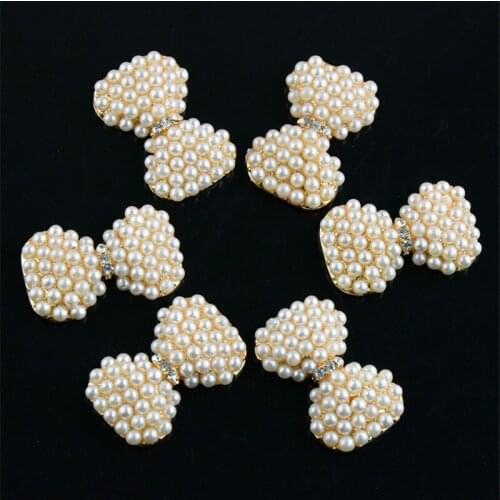 120pcs/lot 30mm Gold Rhinestone Pearl Button Bowknot Style DIY Craft Embellishments Bridal Wedding Accessories PJ16