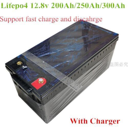 Lifepo4 12V 200AH battery pack 12.8v 12V 300AH 250Ah for 2500watt interver RV wind solar street light lamp power + 20A charger