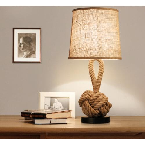 American creative table lamp retro linen bedside light bedroom study office hotel room light hemp rope decorative desk lamp
