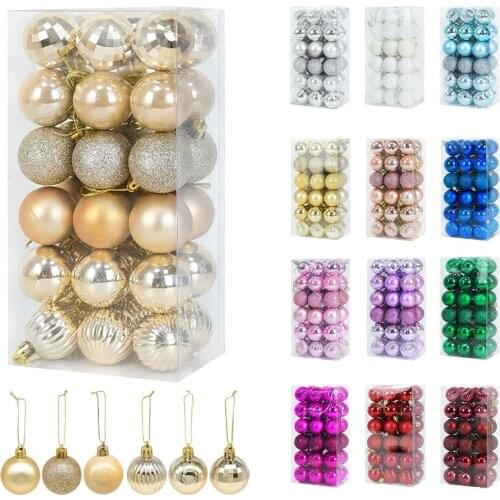 36Pcs/Set 4cm Multi Color Christmas Balls Glitter Christmas Tree Ornaments Balls Xmas Decorations Hanging Tree Pendants New Year
