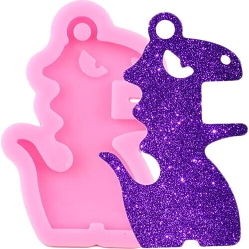 Shiny Glossy Dinosaur Keychain Silicone Mold Polymer Clay Mould Necklace Resin Craft Epoxy Jewelry Making Pendant Moulds