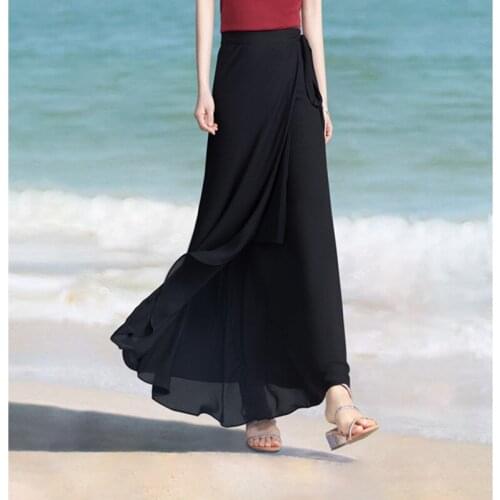 Brand good quality Spring long maxi chiffon skirts high waist Adjustable Bohemian beach skirts plus size elegant party skirts