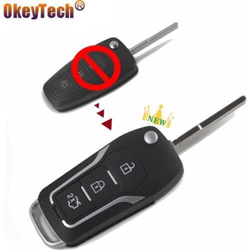 OkeyTech 3 Buttons Modified Floding Car Remote Key Shell Case For Ford Mondeo Focus Fiesta C Max S Max Galaxy Uncut HU101 Blade