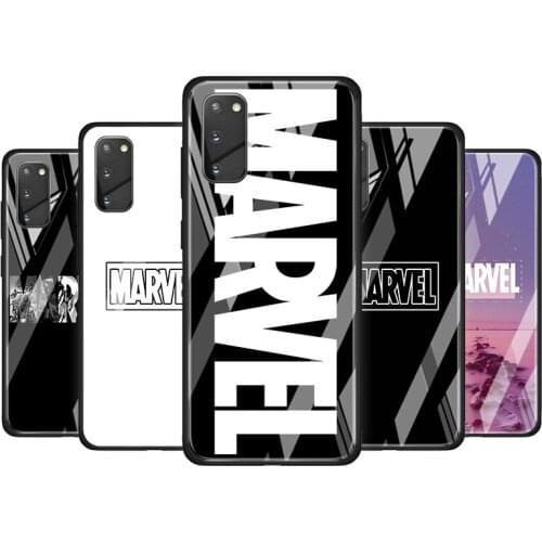 Marvel Logo Tempered Glass Cover For Samsung Galaxy S20 S10 S9 S8 S10E FE Ultra Plus Lite Phone Case