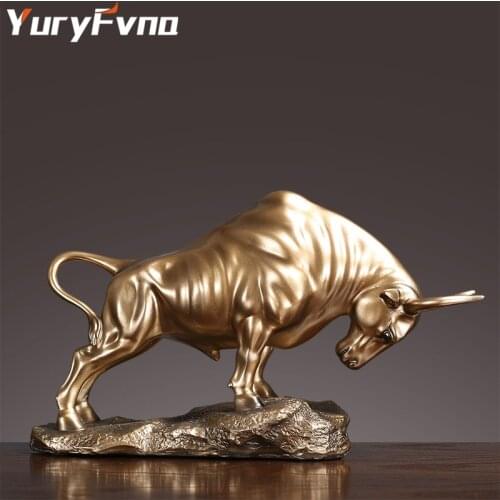 YuryFvna Cold Cast Bronze Cow Sculpture Statue Home Resin Animal Jewelry Home Bar Office Window Decoration Cafe