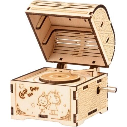 DIY Hand Crank Music Box Model 3D Wooden Puzzle Toy Self Assembly Wood Craft Kit adult kids toy Parent-child interactive game