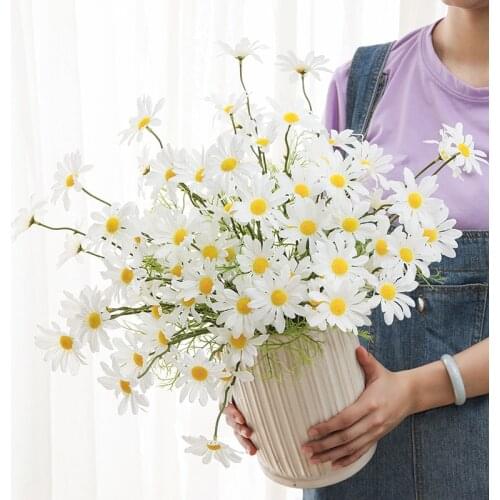 1-5pcs 5 Head White Daisy Artificial Flowers Long Branch Bouquet for Home Wedding Garden Decoration DIY Bridal Silk Fake Flower