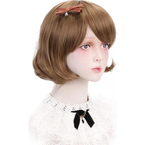 Free Beauty 12" Short Wavy Synthetic Chestnut Marron Ginger Brown Dun Hair Bob Wigs with Side Bangs for Women Lolita Cosplay