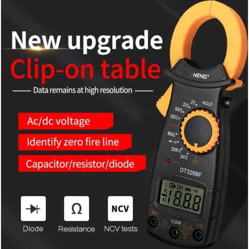 DT3266F LCD Digital Clamp Multimeter Amperemeter Electrical Clamp Meter AC / DC Voltage Resistor Tester with Buzzer