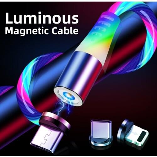 Luminous magnetic cable flowing light magnetic cable 3 in 1 Magnetic phone Charging Cable For Android Type C IOS Cable Adapter