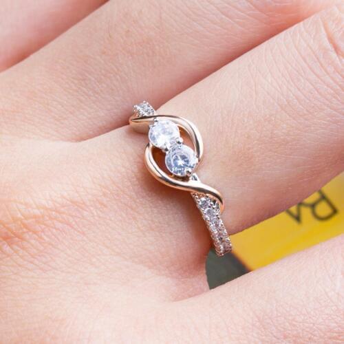 Fashion Classic Silver Color Rose Gold Two Tone White Zircon Rings for Bride Wedding Engagement Ring Lovers Jewelry Gifts