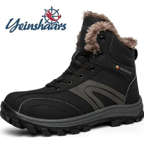 Mens Boots Winter Warm Snow Boots Genuine Leather Outdoor Shoes With Fur Men Casual Shoes High Quality Ankle Boot Plus Size 48
