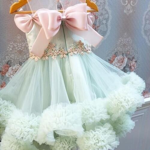 Mint Green Flower Girls Dresses Vintage Girls Party A Line Dresses Sleeveless Girls Photoshoot Dresses Handmade