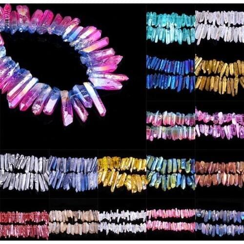 Natural Quartz Stick Beads Top Drilled Silver Color Raw Gems Loose Point Beads For Jewelry Making DIY Necklace 10pcs/20pcs/30pcs