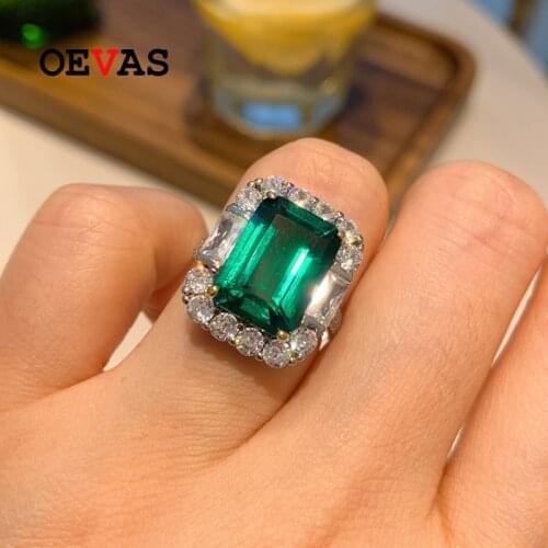 OEVAS 100% 925 Sterling Silver 10*14mm Square Aquamarine Synthetic Emerald Ruby Rings For Women Sparkling Wedding Fine Jewelry