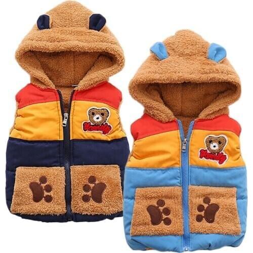 0-4 Year Baby Clothes Cute Bear Infant Boys Girls Cartoon Vest Coat Winter Warm Sleeveless Kids Jacket Children Hooded Outerwear