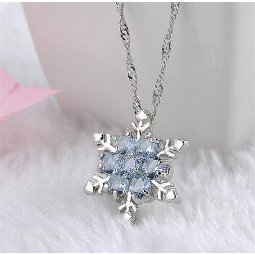 Alloy snowflake pendant necklace silver color blue charm water wave chain necklace for women girl fashion jewelry gifts N009