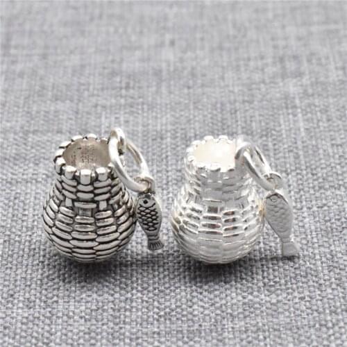 2pcs of 925 Sterling Silver Fish Basket Charms 3D Fishing Pendants for Necklace Bracelet