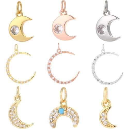 Moon Star Pendant Charms for Earring Necklace Cute Charm Jewelry Making Dangle Charms Gold Cubic Zircon Copper Designer Charms