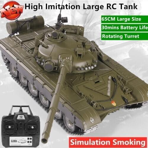 Large Size Simulation Military Tank 65cm 2.4G 150M RC 30Mins Play Time Simulation Smoking Rotatable Turret Electronic Toy Tank