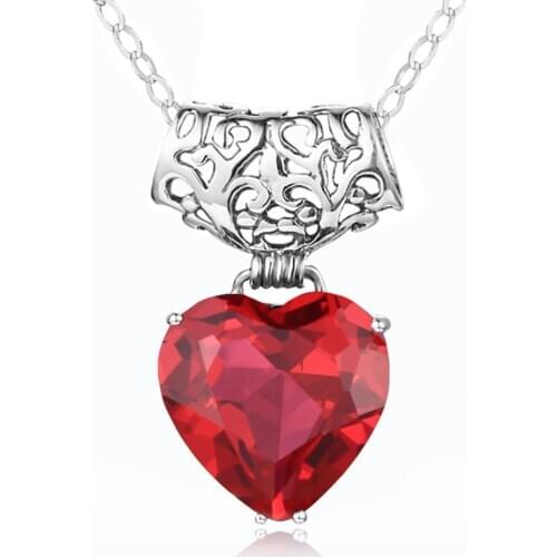 Szjinao Women Red Ruby Sterling Silver Pendant Necklace Real Silver 925 Gemstone Heart Bohemia Female Fine Jewelery Handmade New