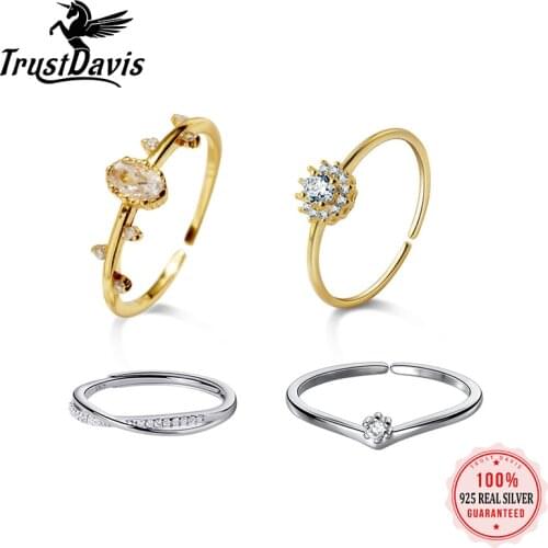 Trustdavis Real 925 Sterling Silver Fashion Winter Snowflakes CZ Opening Rings For Women Wedding Party Fine Jewelry Gift DA2167