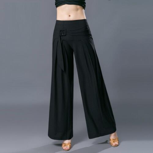 Lady Black Latin Dance Practice Competition Pants Fashion Ballroom Dance Wide-legged High Waist Broad-legged Long Trousers H717