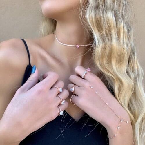 2021 Summer Fashion New Lovely Heart Design Gold Color 3mm CZ Tennis Chain Colorful Heart Stone Sexy Choker Necklace Jewelry