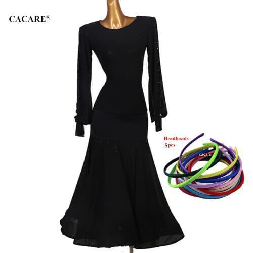 CACARE Ballroom Dance Competition Dresses Waltz Dress Standard Dance Dresses Top Shirt Skirt Set D0459 Mesh Sleeve Big Hem