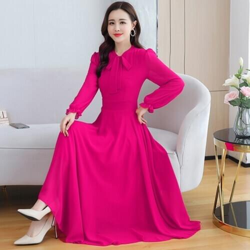 New 6 Colors Solid Chiffon Beach Maxi Dresses 2021 Spring Elegant 4XL Plus Size Long Sleeve Dress Autumn Women Bodycon Vestidos