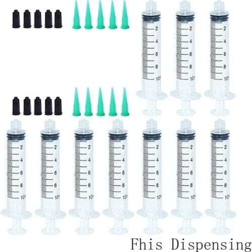 10ml 10cc Manual Syringe Dispenser Kit 18G Plastic Tapered Dispensing Tips and Caps Pack of 5