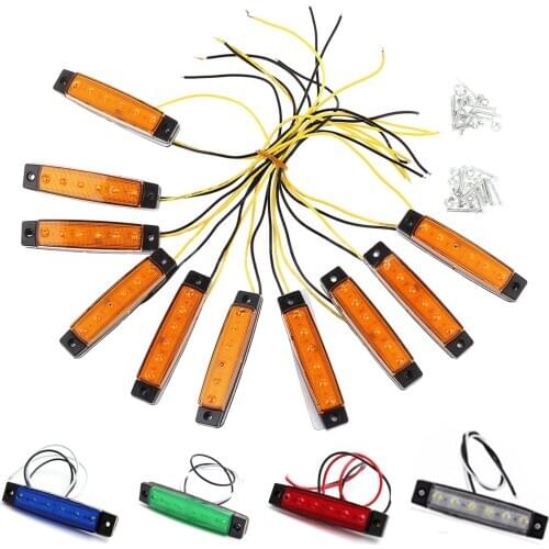 10 Pcs 12V 6 LED Amber Side Marker Indicators Lights Truck Trailer Lamp