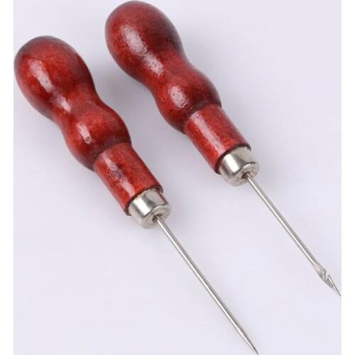 2PCS Wooden Handle Sewing Awl Positioning Drill Tools Leather Hole Puncher Stitching DIY Tailor Sewing Needles Shoe Repair Tools
