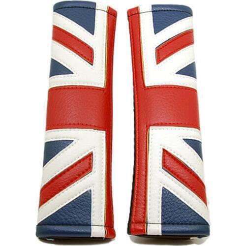 2pcs/set PU Leather Car Soft Seat Belt Shoulder Cover Trim for All Mini Cooper F/R Series Interior Decoration Union Jack Chequer