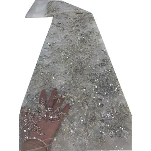 2021 African Sequins Lace Fabric white High Quality Lace French Tulle Lace Fabric Nigerian Lace Fabrics For Dress Sewing z20-55