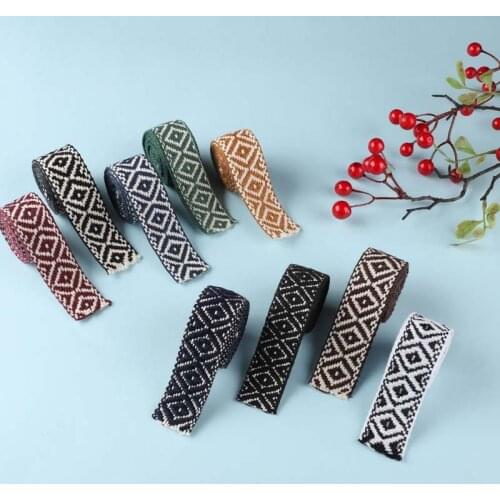 5 yards Ethnic Rhombus Jacquard Ribbon for DIY Hat Clothing Bags Decoration Trim Curtain Home Textile Accessories