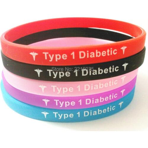 500pcs skinny Medical Alert Type 1 Diabetic Insulin Dependent wristband silicone bracelets free shipping by DHL express