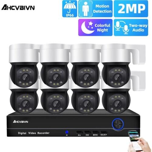 8 Channel CCTV POE NVR Security Camera System Kit 2MP Outdoor Two Way Audio Color Night Dome IP Camera Surveillance Kit 8CH HD